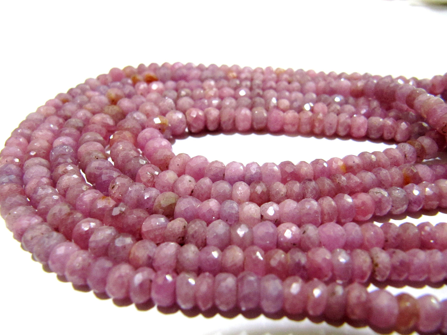 Natural Pink Sapphire Beads 4 to 7mm Graduated Rondelle Faceted Bead Strands 8 inches Long Jewelry making Precious Gemstone Beads