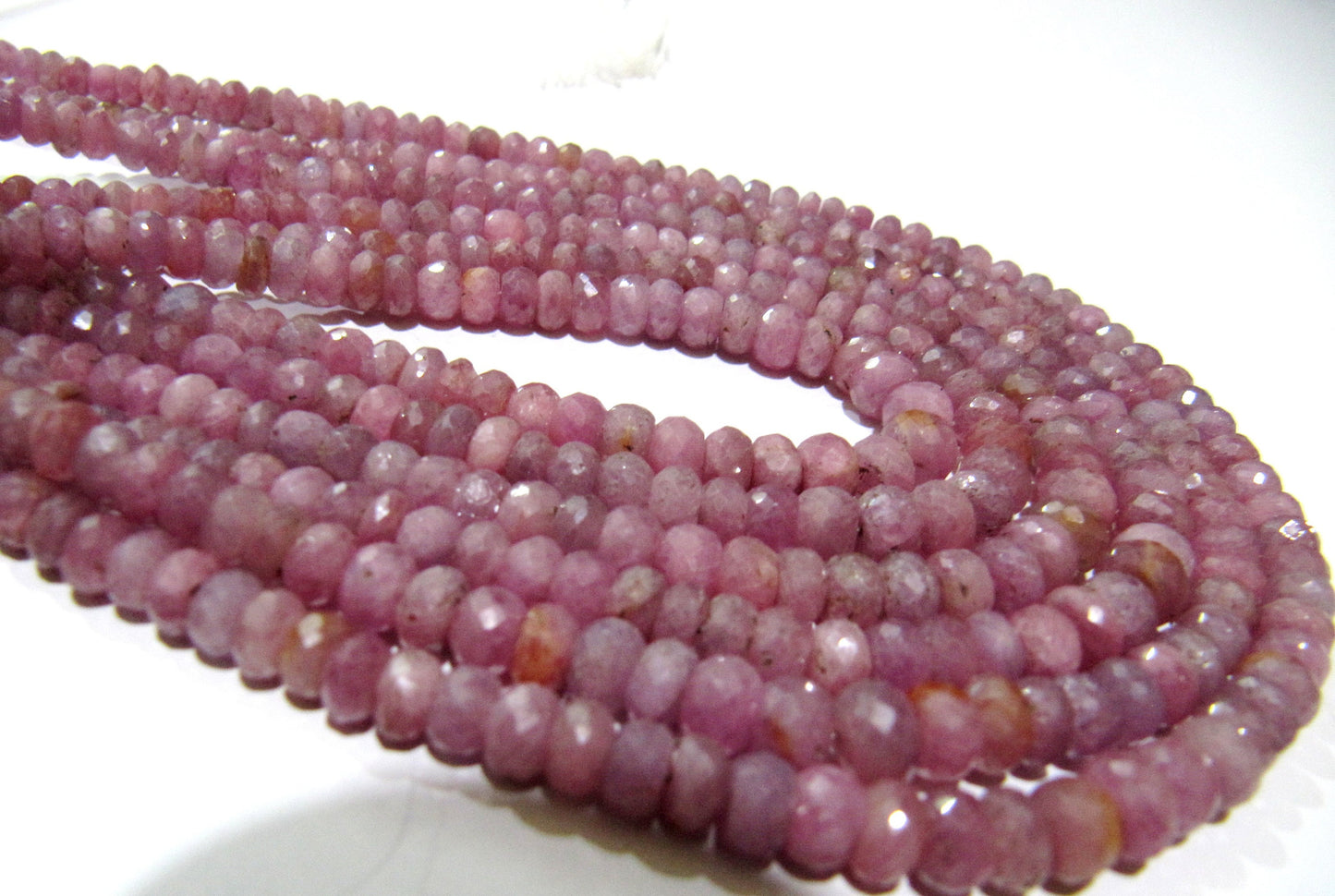Natural Pink Sapphire Beads 4 to 7mm Graduated Rondelle Faceted Bead Strands 8 inches Long Jewelry making Precious Gemstone Beads