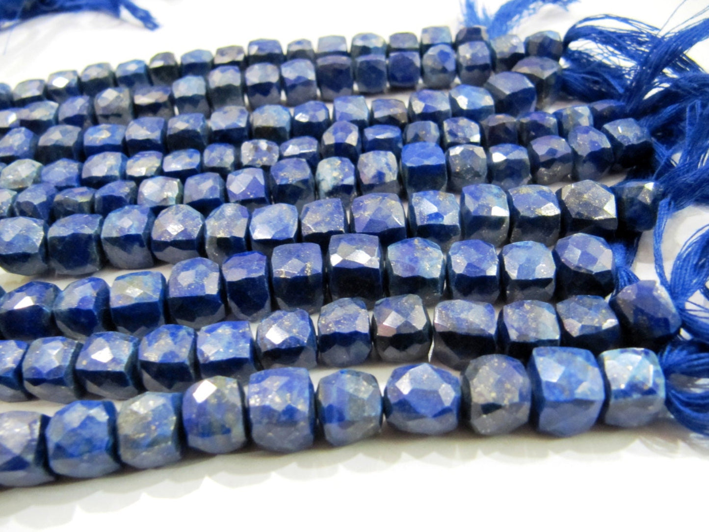 Natural Lapis lazuli Cube beads 3D Box shape Faceted beads 8 to 9mm size Strand 8 inches Long Sold per strand in Wholesale Prices
