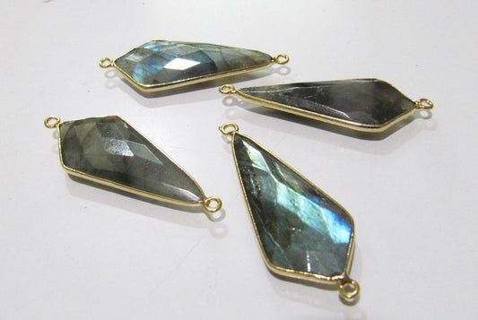 2 Pcs Set Natural Labradorite Blue Flashy Arrowhead Size 15x35mm Connectors Double Loop Bezel Jewelry Making Bezel Connectors