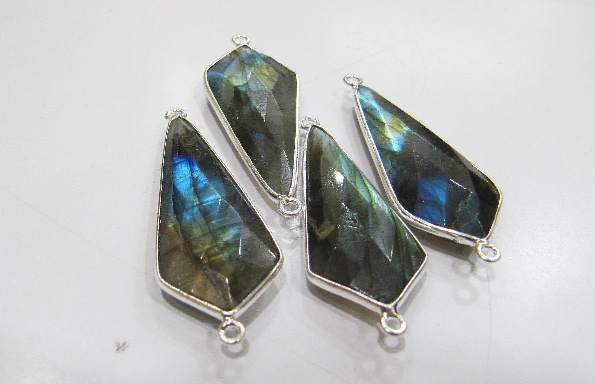 2 Pcs Set Natural Labradorite Blue Flashy Arrowhead Size 15x35mm Connectors Double Loop Bezel Jewelry Making Bezel Connectors