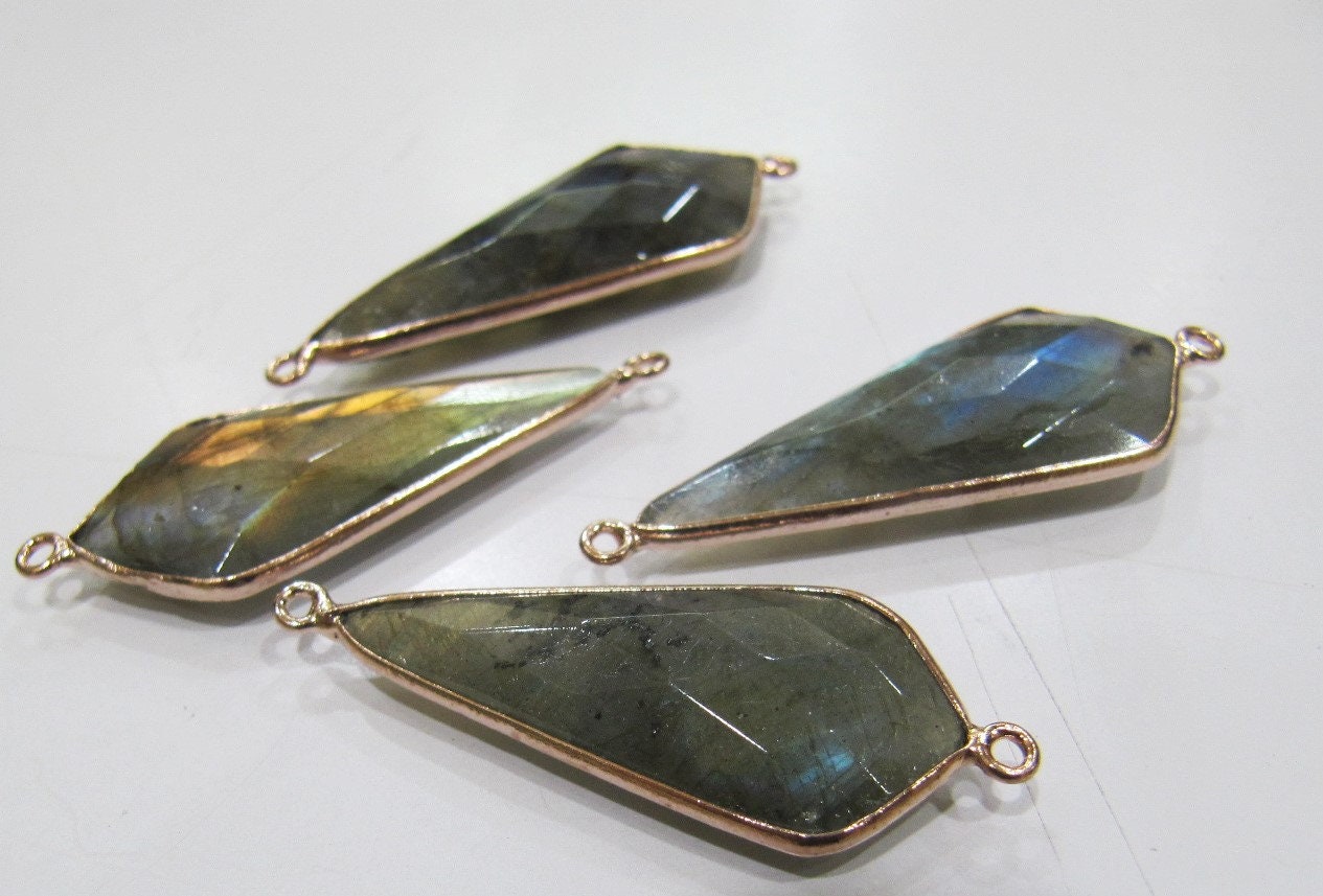 2 Pcs Set Natural Labradorite Blue Flashy Arrowhead Size 15x35mm Connectors Double Loop Bezel Jewelry Making Bezel Connectors