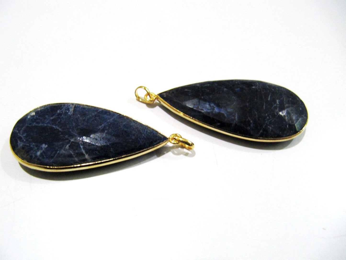 Natural Sodalite Pear Shape Briolette Faceted Connector Pendant Charm Unique Rare Gemstone Bezel Size 22X45mm Sold Per Piece