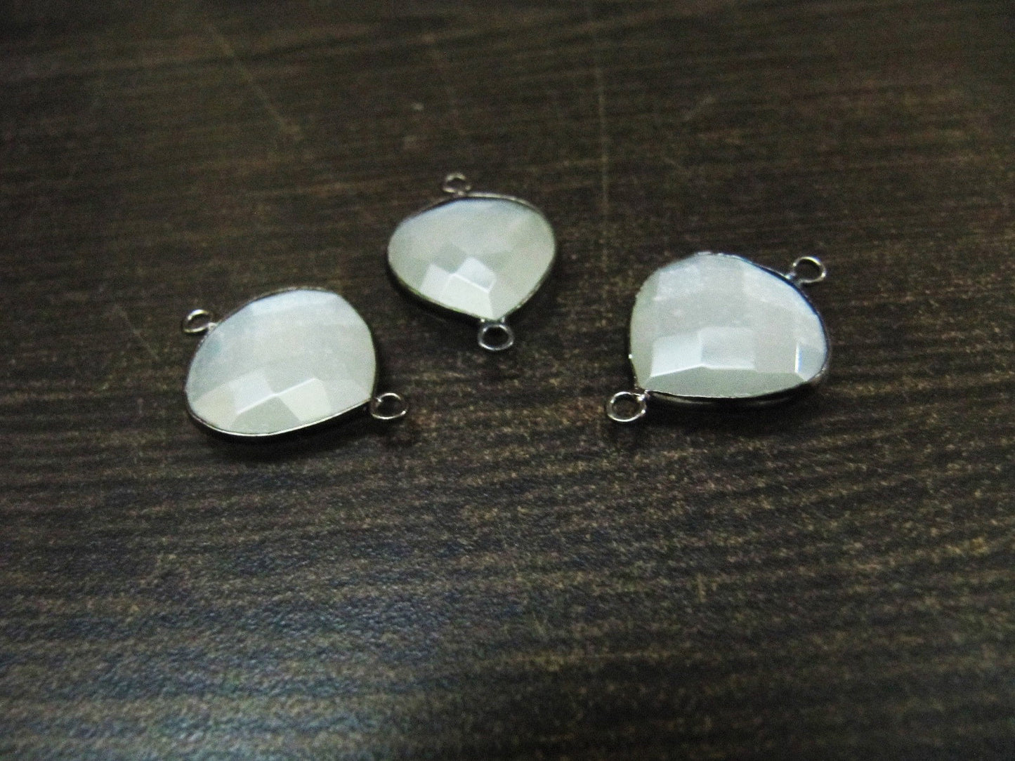 4Pc.-  Natural White Moonstone Heart/Pear Shape Faceted Connectors Double Loop Bezel Connectors 15 mm Size Gemstone Connector Charms