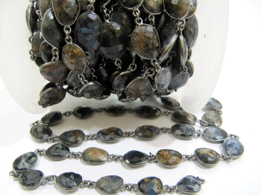 Natural Pietersite Uneven Free Shape Briolette Faceted Bezel Connector Chain 10 to 14mm Sold Per Foot Wholesale price