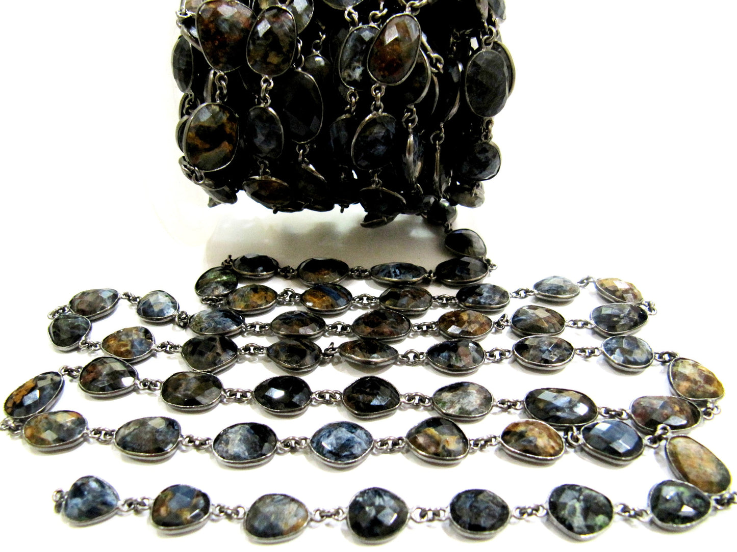 Natural Pietersite Uneven Free Shape Briolette Faceted Bezel Connector Chain 10 to 14mm Sold Per Foot Wholesale price