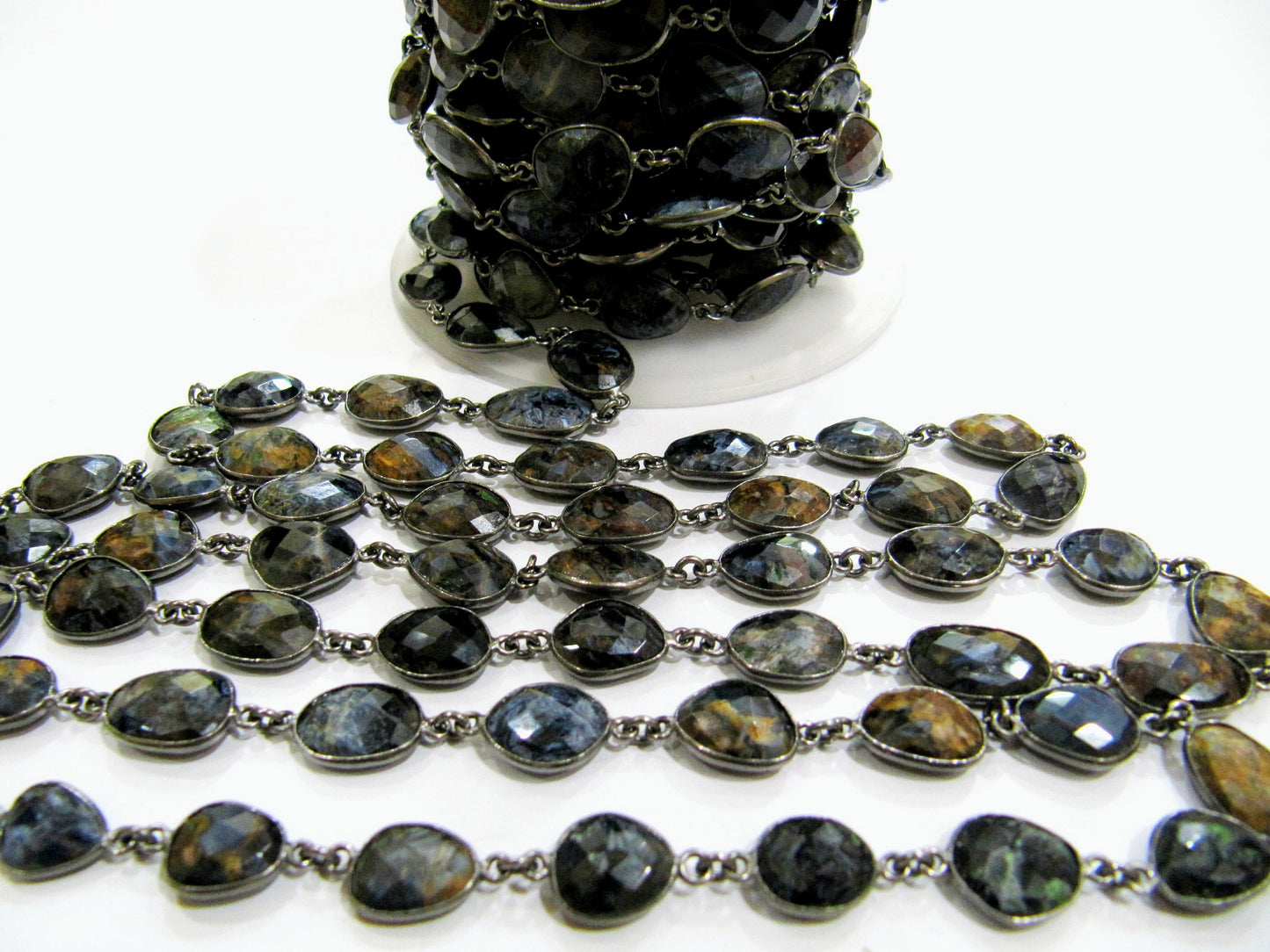 Natural Pietersite Uneven Free Shape Briolette Faceted Bezel Connector Chain 10 to 14mm Sold Per Foot Wholesale price