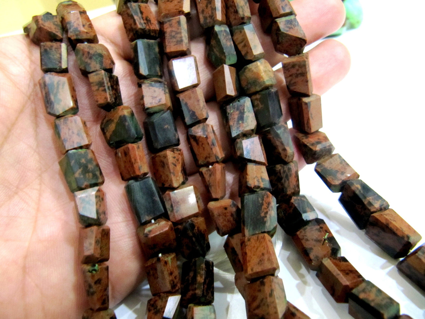 Natural Brown Jasper Nugget Shape Tumbled Faceted Beads Size 10X15mm Strand 10 inches Long Semi Precious Gemstone