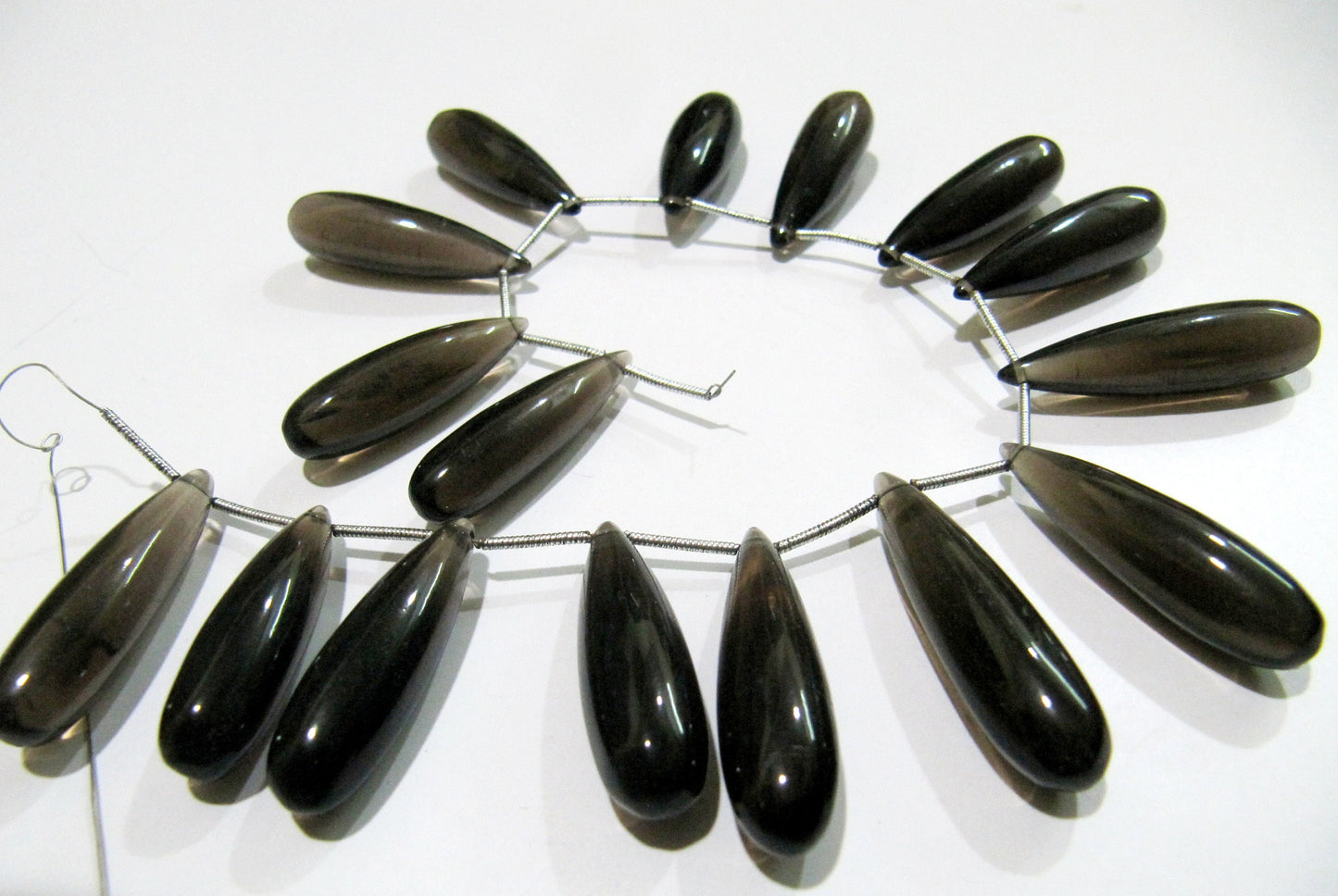 Natural Smoky Quartz Long Tear Drop Plain Smooth Beads Size Approximately 1 inch Long Strand 8 inches Brown Color Stone Beads Wholesale Rate