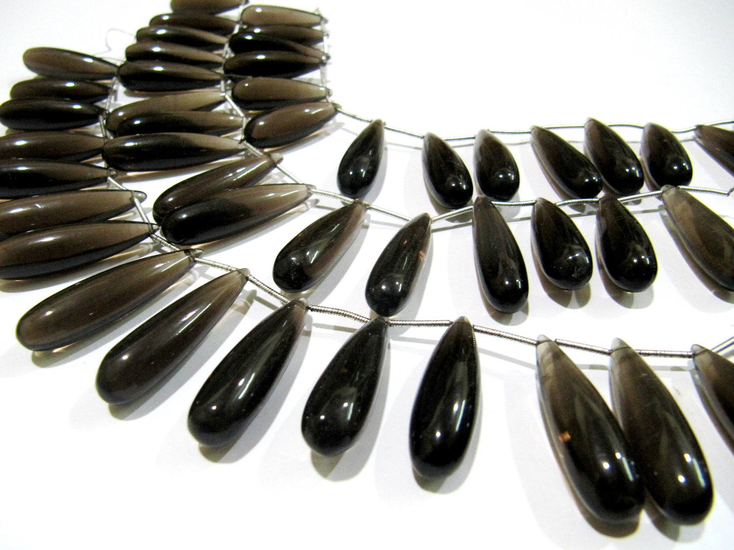 Natural Smoky Quartz Long Tear Drop Plain Smooth Beads Size Approximately 1 inch Long Strand 8 inches Brown Color Stone Beads Wholesale Rate