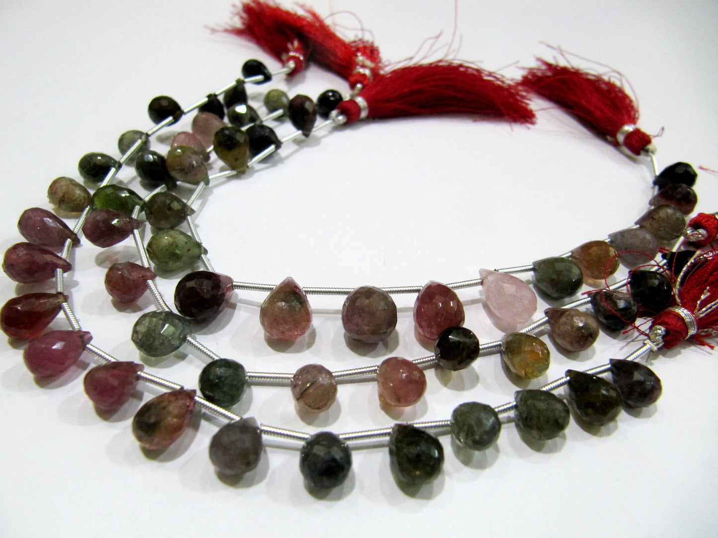 Natural Multi Tourmaline Briolette Faceted Drop Shape Beads Strand 8 Inches Long Multi Color Jewelry Making BEST Quality Beads