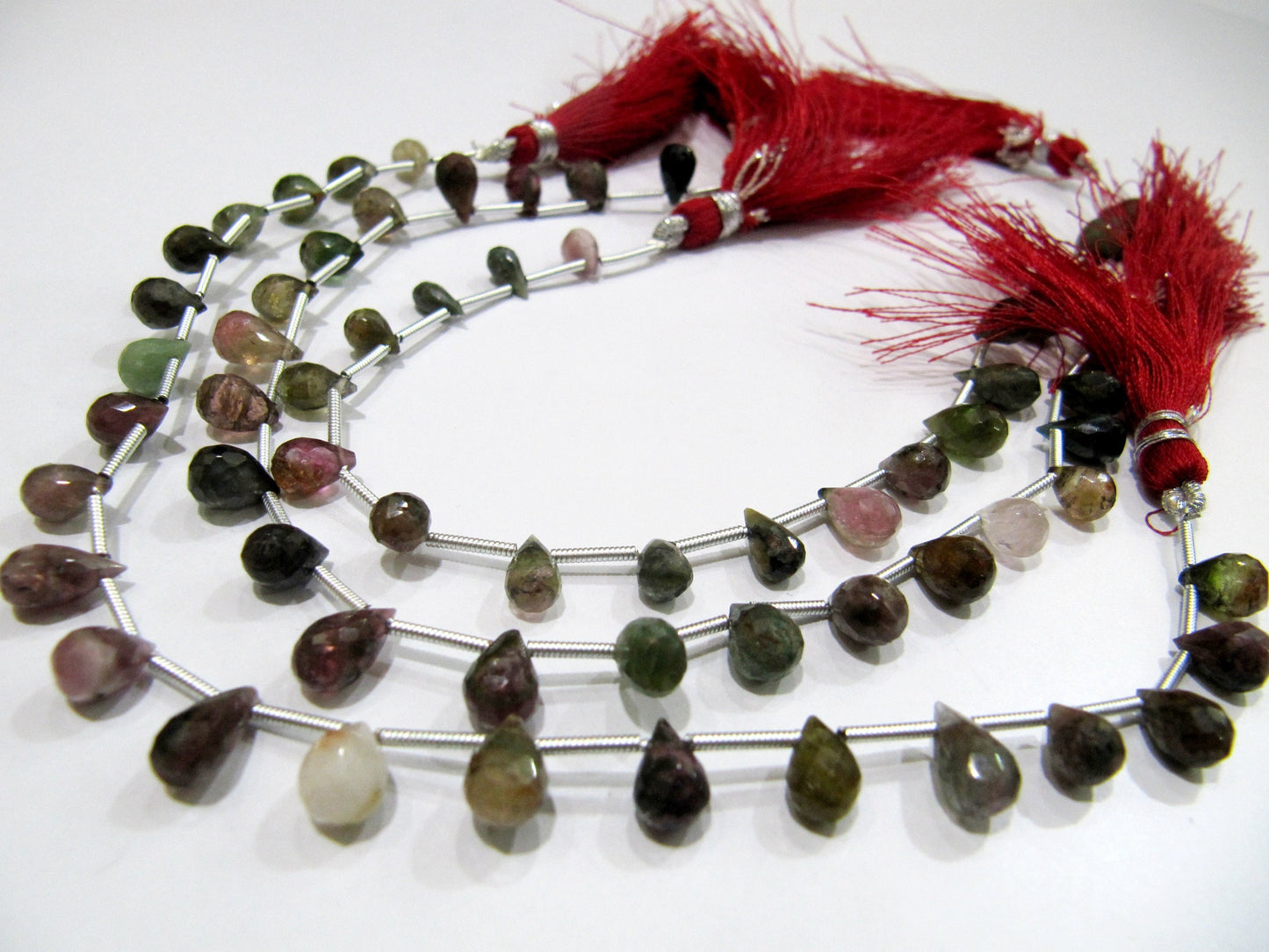 Natural Multi Tourmaline Briolette Faceted Drop Shape Beads Strand 8 Inches Long Multi Color Jewelry Making BEST Quality Beads
