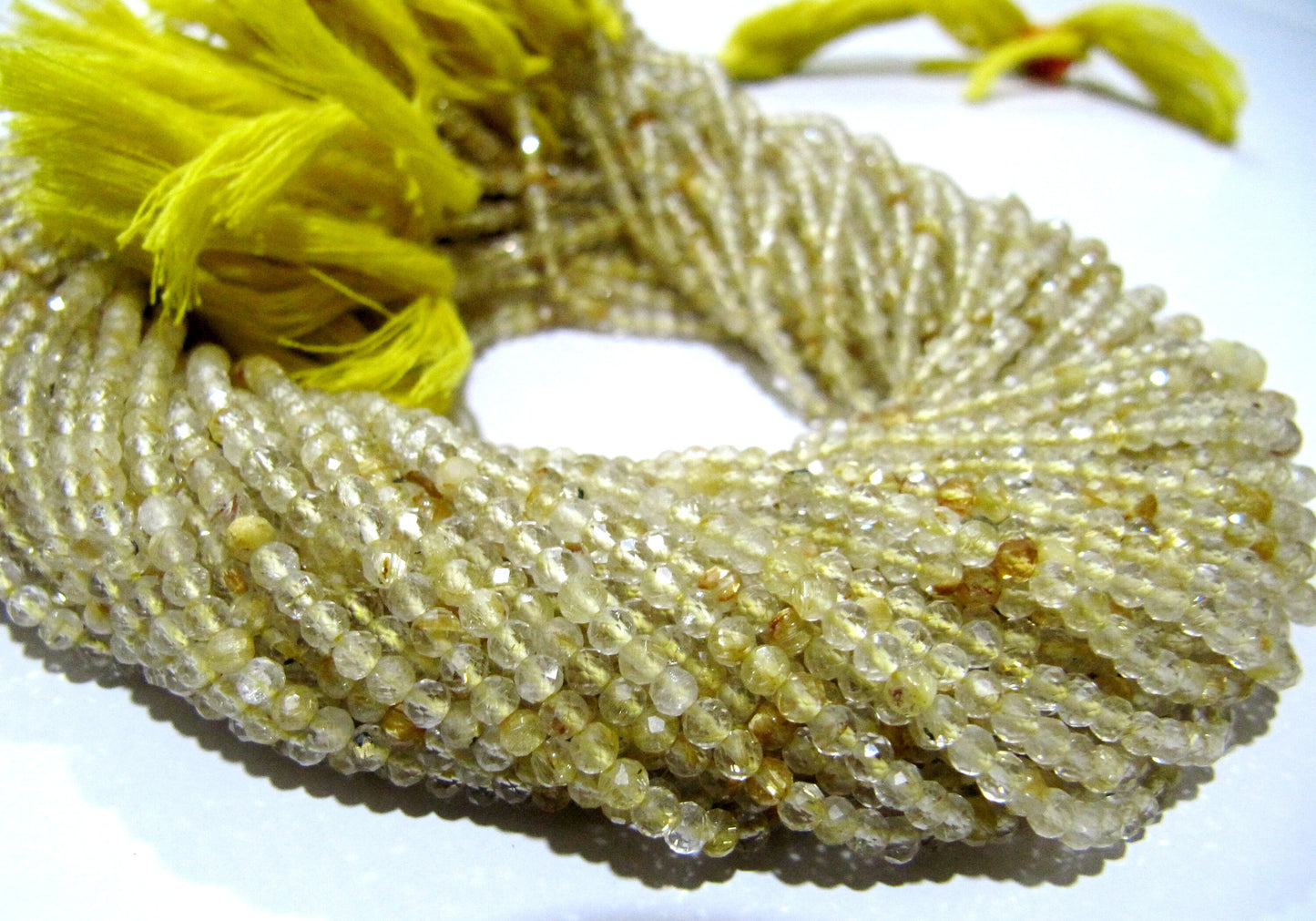Natural Golden Rutilated Quartz 2.5mm Rondelle Faceted Beads 13 Inches Long Semi Precious Golden Color Beads Top Quality Sold Per Strand