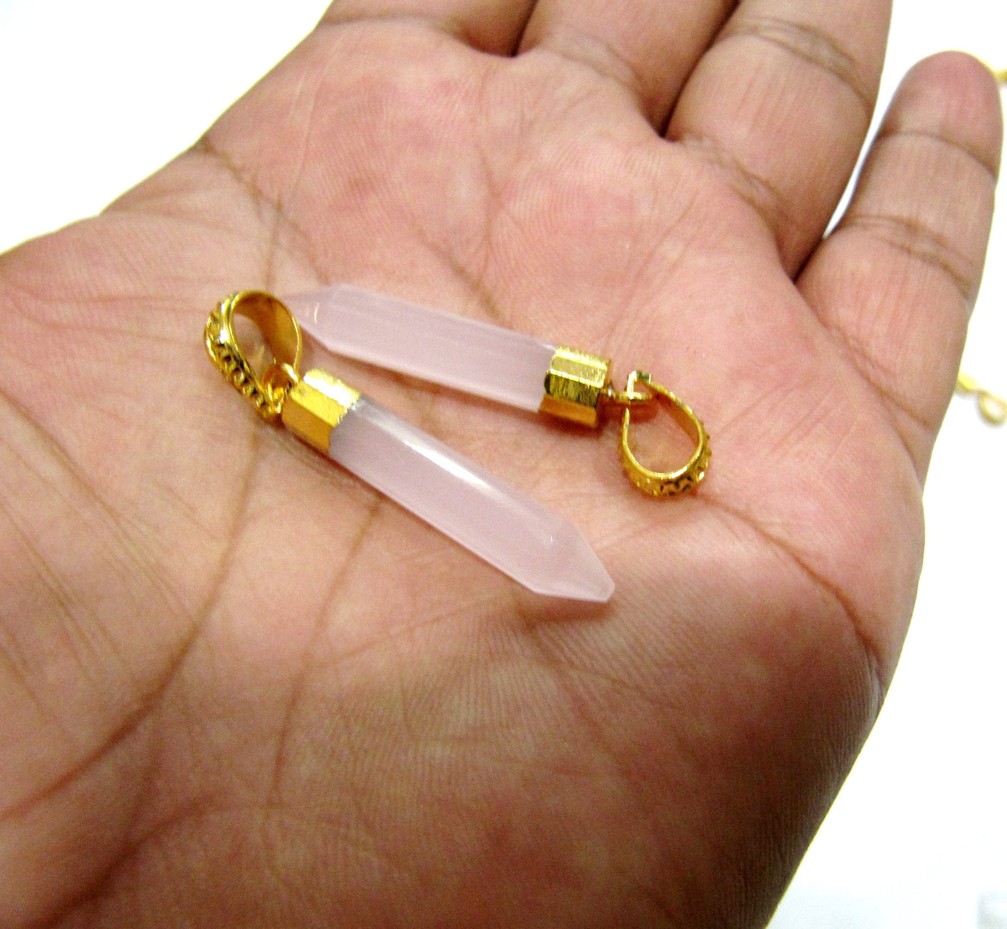 Mix Color Gemstone Faceted Pencil Shape Pointed Charm Pendant 30 to 40mm Long Gold Electroplated with Designer Loop Choose the Color