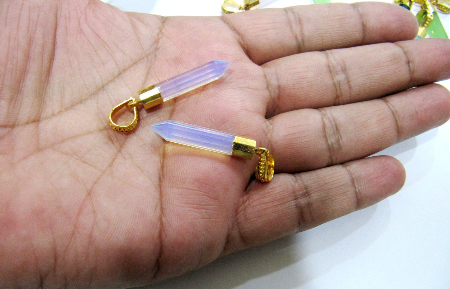 Mix Color Gemstone Faceted Pencil Shape Pointed Charm Pendant 30 to 40mm Long Gold Electroplated with Designer Loop Choose the Color