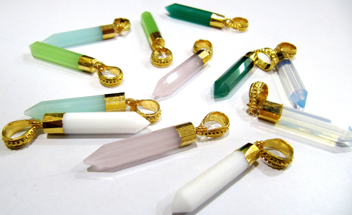 Mix Color Gemstone Faceted Pencil Shape Pointed Charm Pendant 30 to 40mm Long Gold Electroplated with Designer Loop Choose the Color