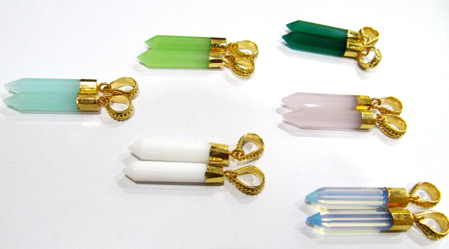 Mix Color Gemstone Faceted Pencil Shape Pointed Charm Pendant 30 to 40mm Long Gold Electroplated with Designer Loop Choose the Color