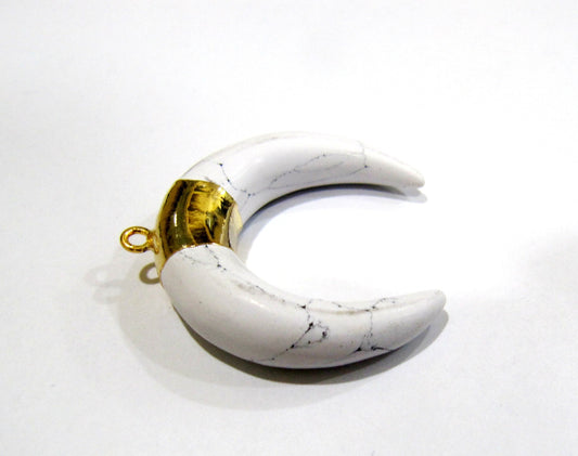 Crescent Moon Mix Color Charm Pendant 35mm Gold Electroplated Double Horn healing Crystals Bull Horn Pendant Single Loop Choose the Color