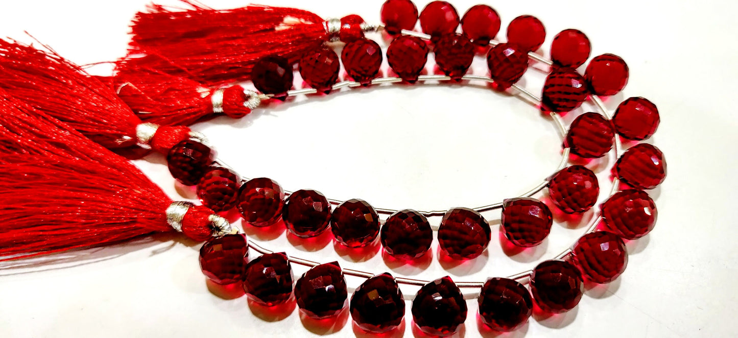 Natural Rubellite Pink Quartz Tear Drop Shape Faceted Beads Size 10mm Pink Beads Strand 8inches Long Jewelry Making Beads Sold Per Strand