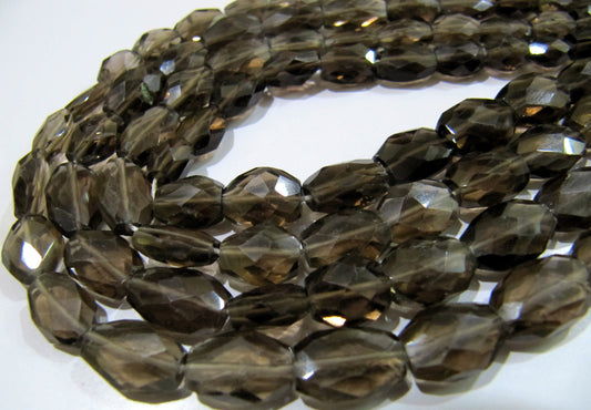 Natural Genuine Smoky Quartz Faceted Oval Mani Shape Briolette 8 to 10mm Beads Length 13 inches long Jewelry making gemstone Wholesale Price