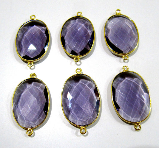 5 Pcs Set Amethyst Oval Shape 19x25mm Briolette Connectors Hydro Quartz Amethyst Double Loop Bezel Top Quality Wholesale prices
