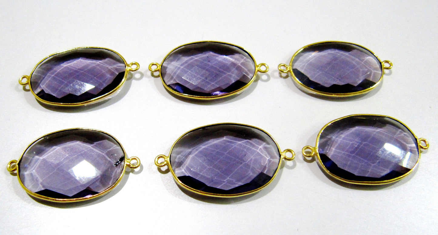 5 Pcs Set Amethyst Oval Shape 19x25mm Briolette Connectors Hydro Quartz Amethyst Double Loop Bezel Top Quality Wholesale prices