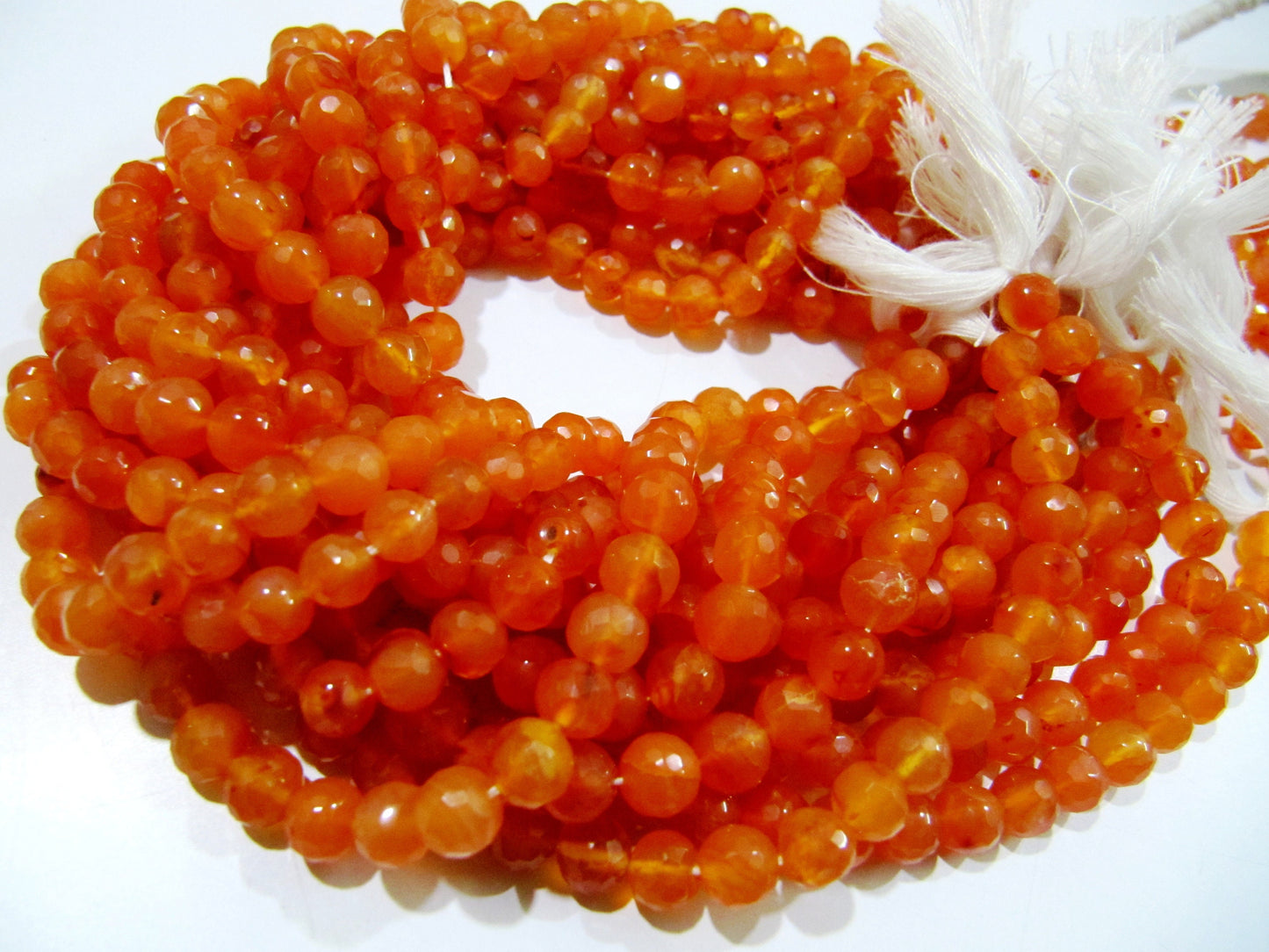 Natural Carnelian Round Faceted Beads Size 6-7 mm Strand Size 10 inches Orange Color Gemstone Jewelry Making Beads