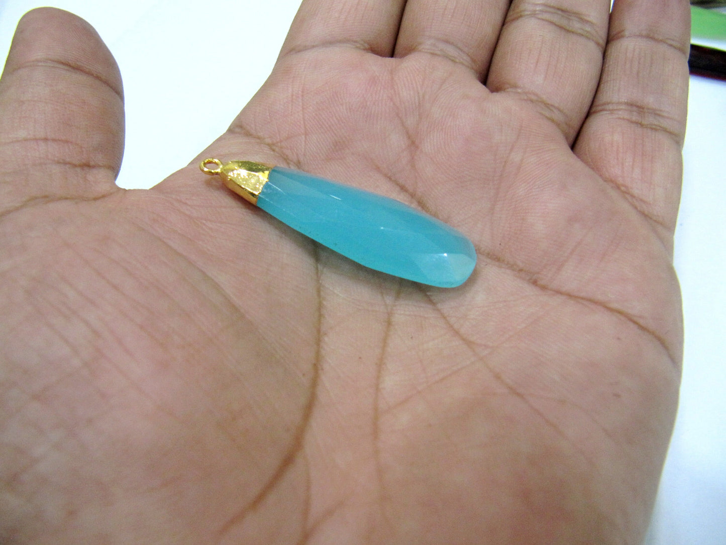 Hydro Quartz Pear Shape Briolette Connectors Charms with Gold Electroplated Cap  Size Approx. 1.5 inches Single Loop Choose the Color
