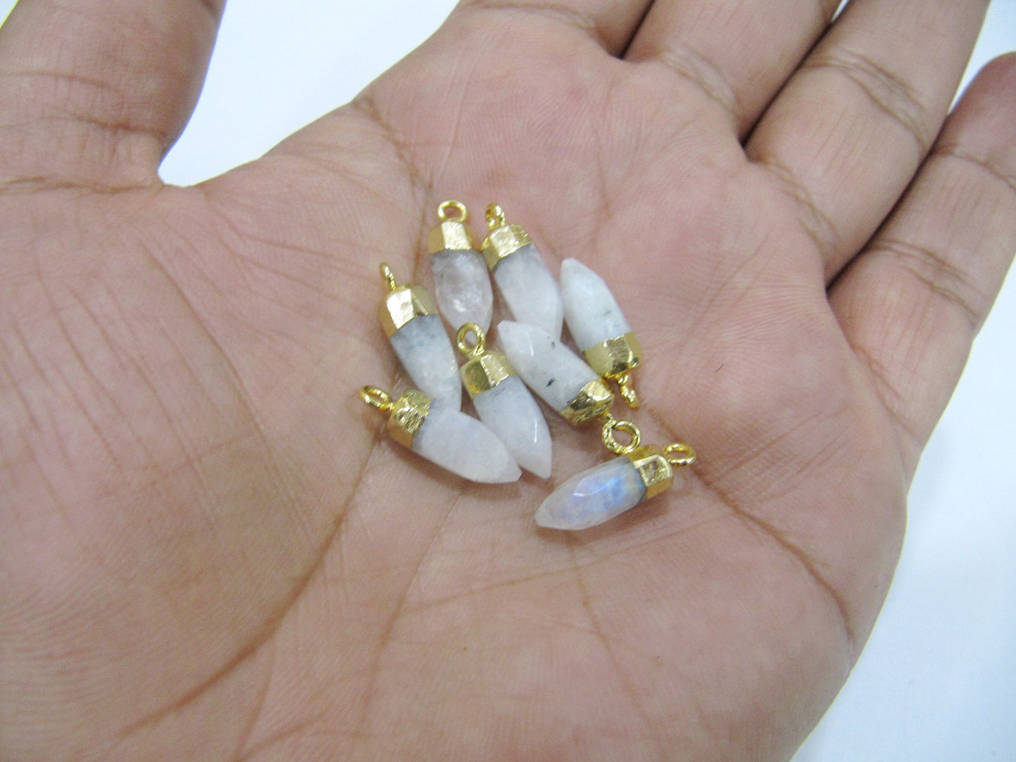 Natural Gemstones Tiny Bullet Charm Pointer Pendant  Single Loop Connector 24k Gold Electroplated  0.5 inch long Sold Per Piece Pencil Charm