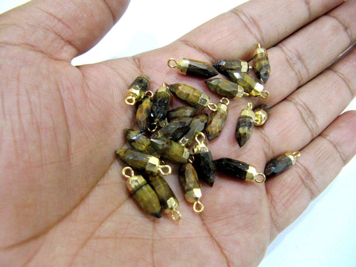 Natural Gemstones Tiny Bullet Charm Pointer Pendant  Single Loop Connector 24k Gold Electroplated  0.5 inch long Sold Per Piece Pencil Charm