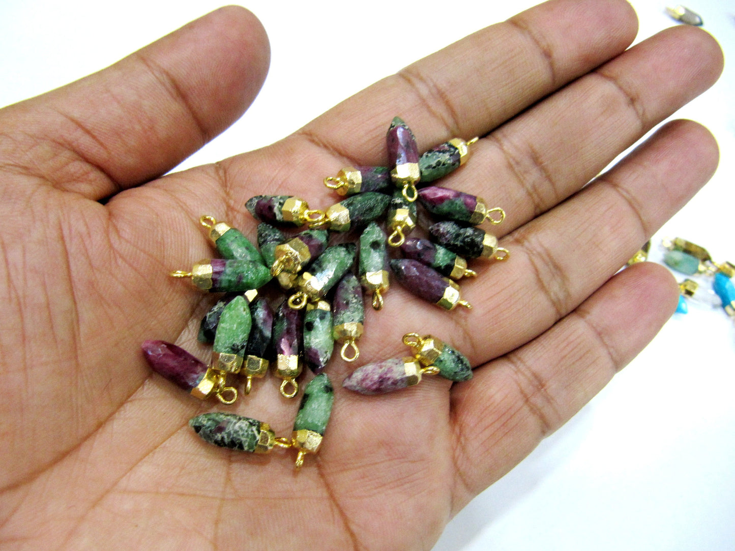 Natural Gemstones Tiny Bullet Charm Pointer Pendant  Single Loop Connector 24k Gold Electroplated  0.5 inch long Sold Per Piece Pencil Charm
