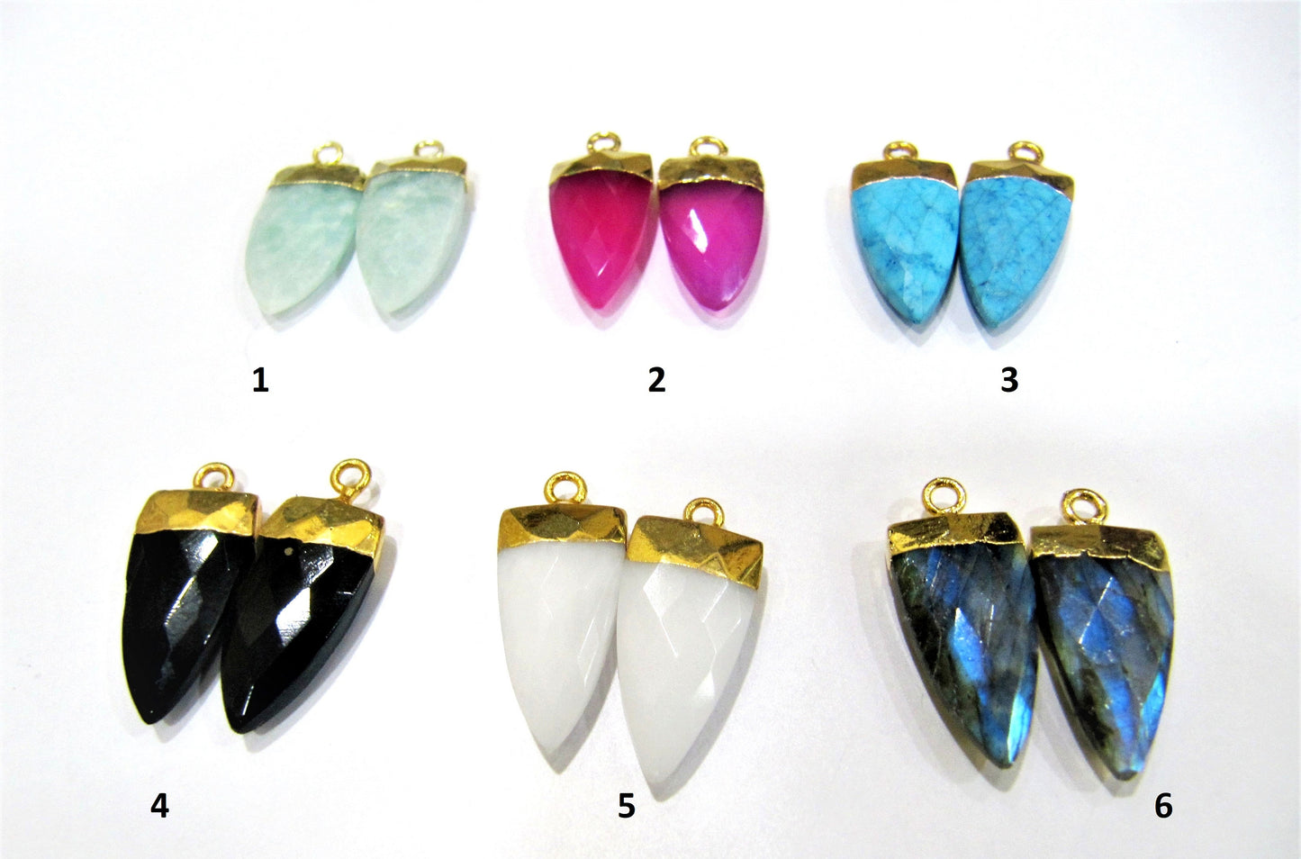 Natural Gemstone Arrow Shape Charm Pendant Single Loop  connectors 24K Gold Electroplated Pendant Size 20 to 25mm Sold Per Piece