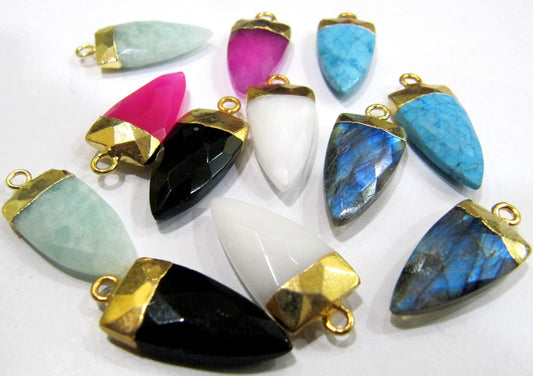 Natural Gemstone Arrow Shape Charm Pendant Single Loop  connectors 24K Gold Electroplated Pendant Size 20 to 25mm Sold Per Piece