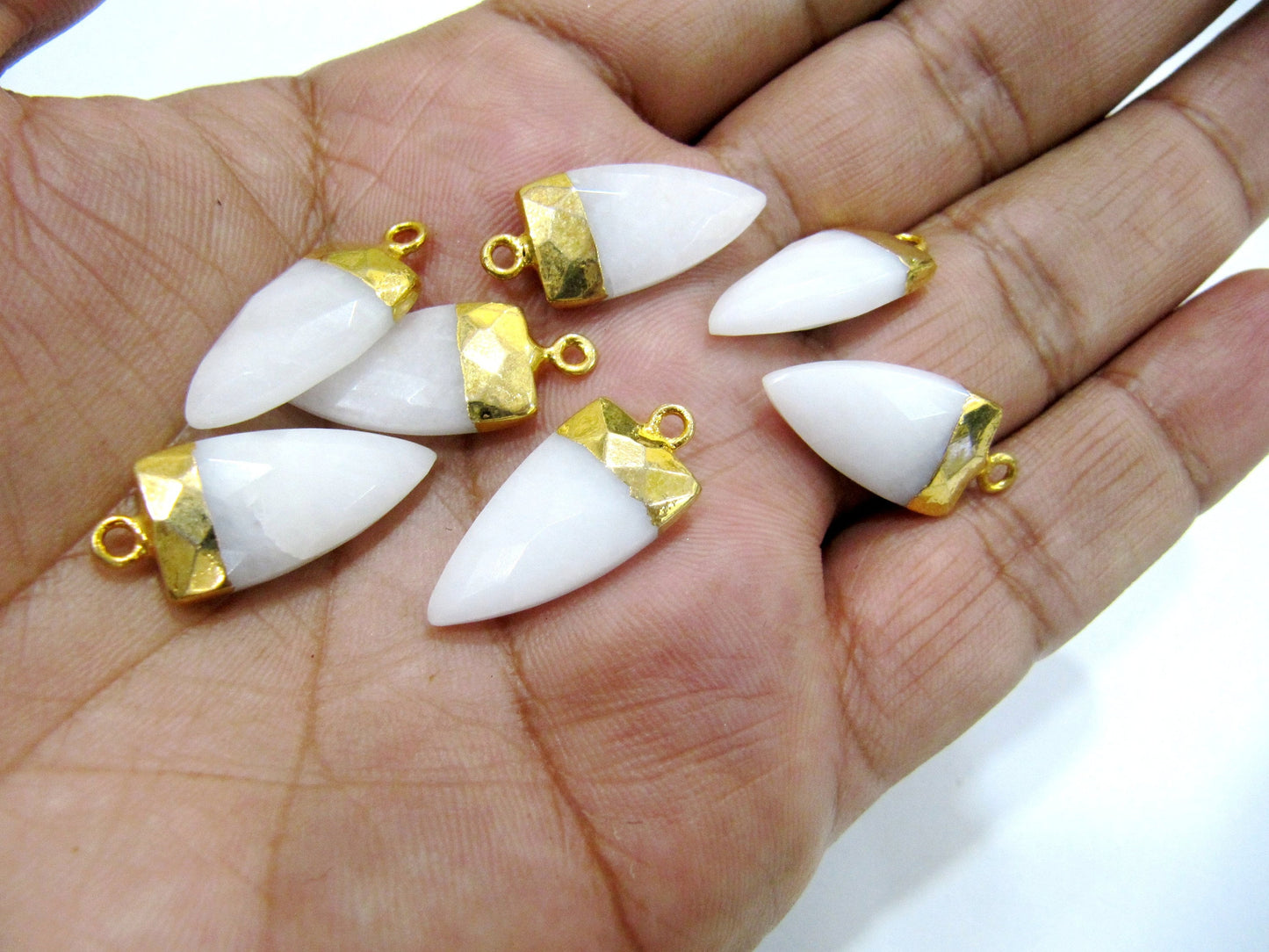 Natural Gemstone Arrow Shape Charm Pendant Single Loop  connectors 24K Gold Electroplated Pendant Size 20 to 25mm Sold Per Piece