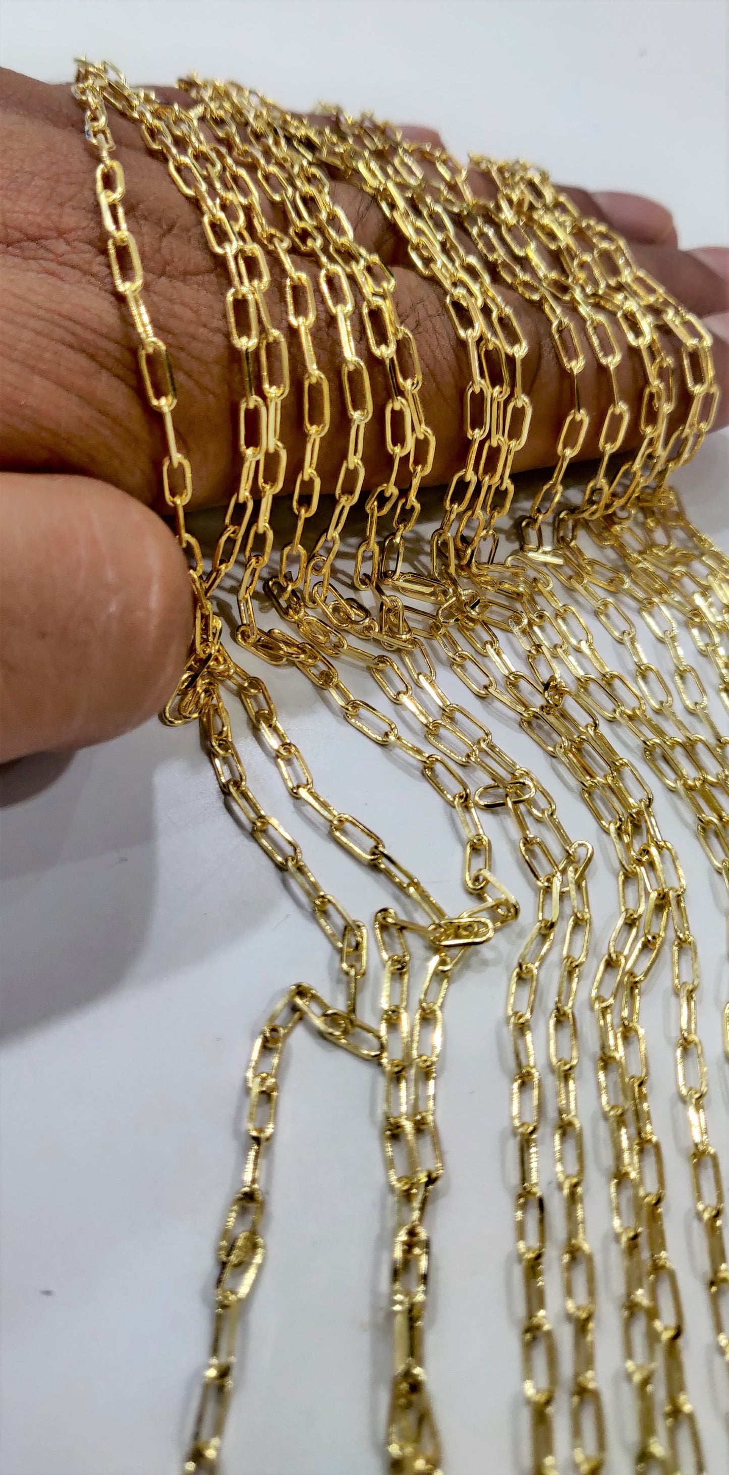 Gold Plated Rectangle Link Chain Sold Per meter Jewellery Making Wholesale Rate Chains 20 Kt Gold Filled Chains