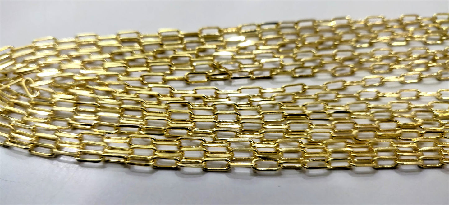 Gold Plated Rectangle Link Chain Sold Per meter Jewellery Making Wholesale Rate Chains 20 Kt Gold Filled Chains