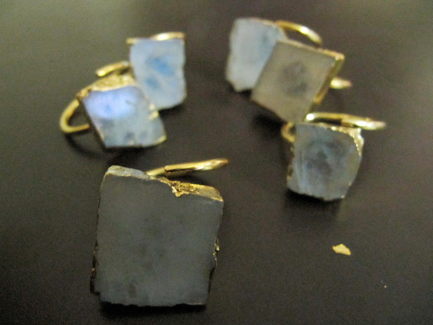 Natural White Rainbow Moonstone Stone Designer Rings Adjustable Free Size 24Kt Gold Electroplated Mix Shape Jewelry For Girls and Women