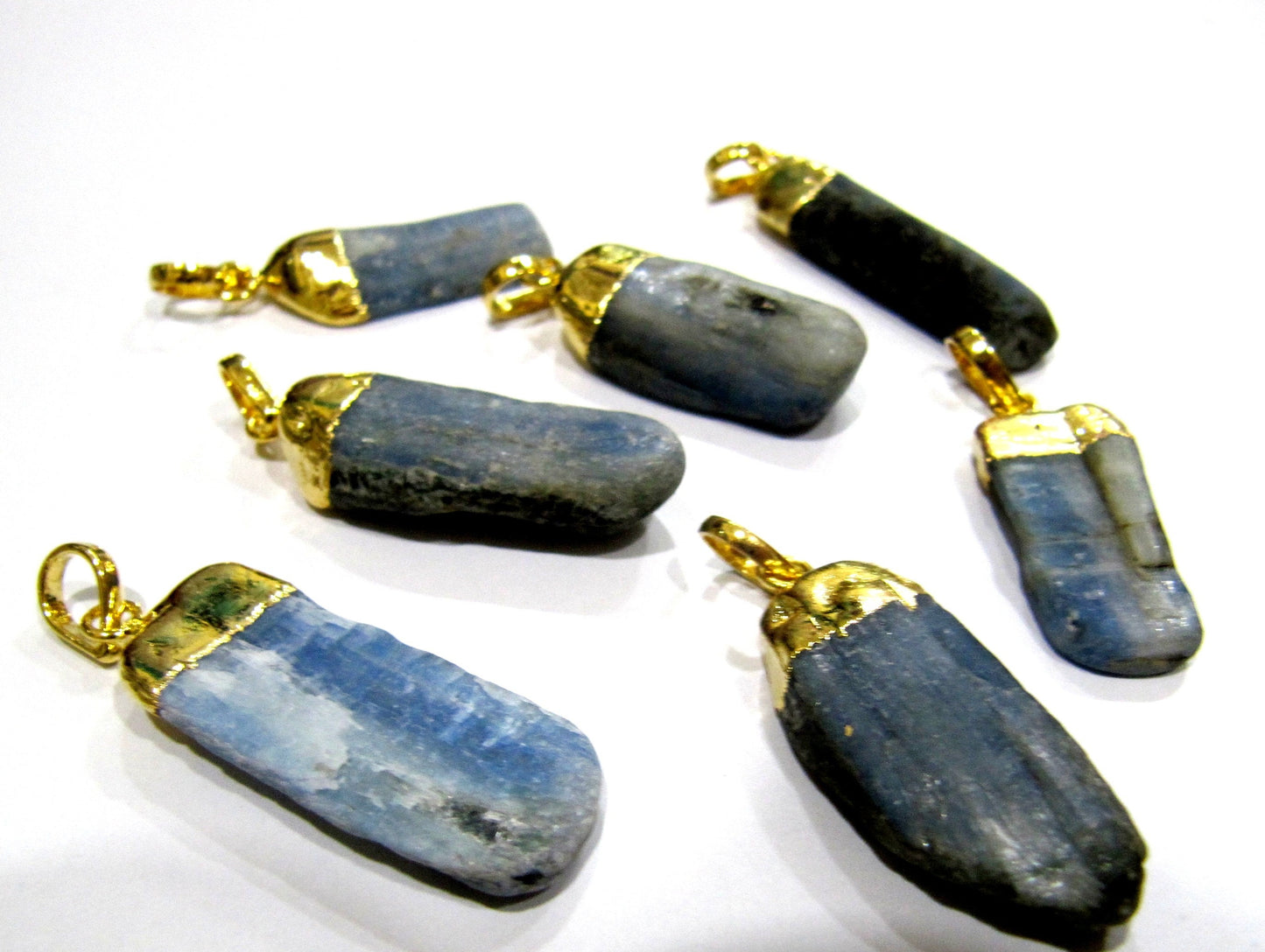 Natural Blue Kyanite Pencil Shape Pointed Pendant / Gemstone Gold Electroplated Cap / Size 30 to 40mm Wholesale Prices sold per piece