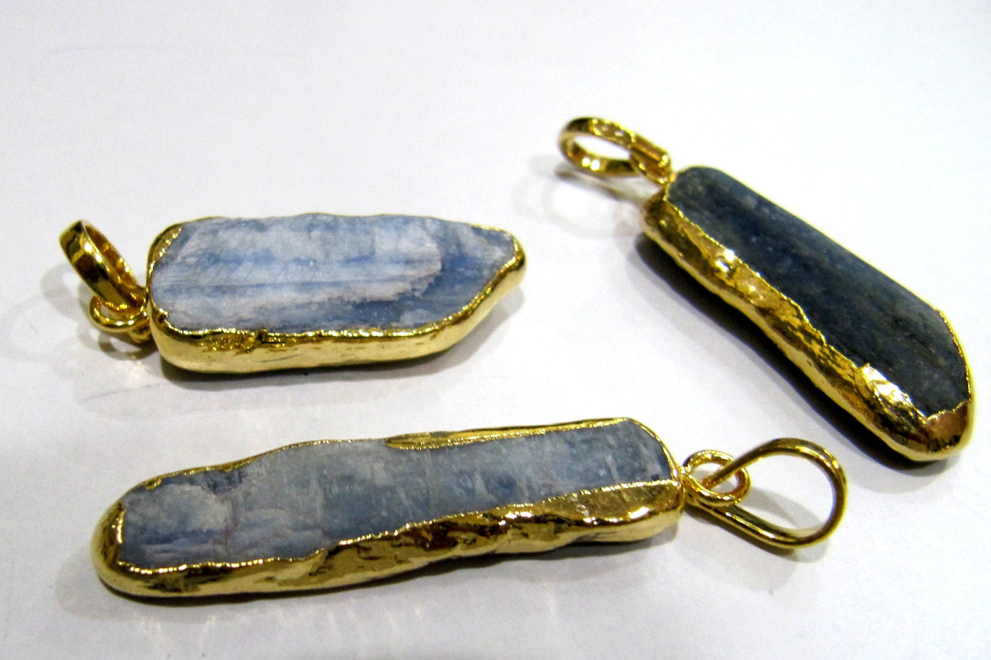 Natural Blue Kyanite Pencil Shape Pointed Pendant Gemstone Gold Electroplated Edges Charms / Size 30 to 40 mm sold per piece