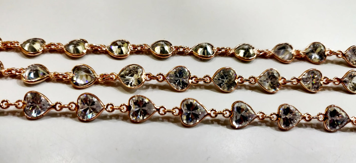 Natural Cubic Zirconia Heart Shape 8mm  bezel Connector Chain Sold Per Foot Top Quality Wholesale Price Jewelry making chain Handmade chain