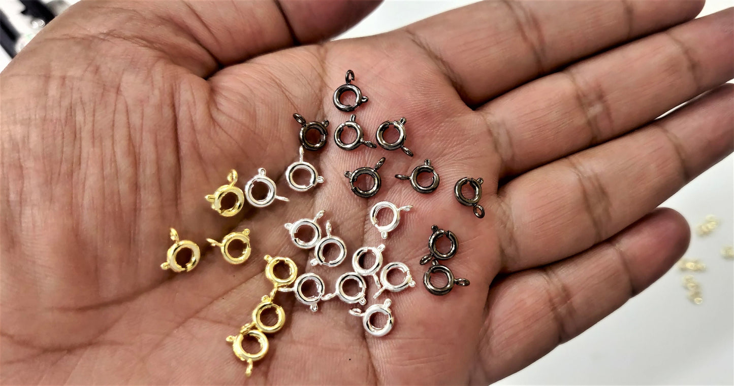 5 Pcs Set  6mm Spring Ring Clasps Gold / Silver / Black Plated Open Ring Attached  Jewellery Making Accessories