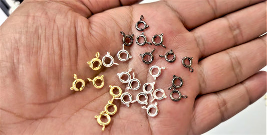 5 Pcs Set  6mm Spring Ring Clasps Gold / Silver / Black Plated Open Ring Attached  Jewellery Making Accessories