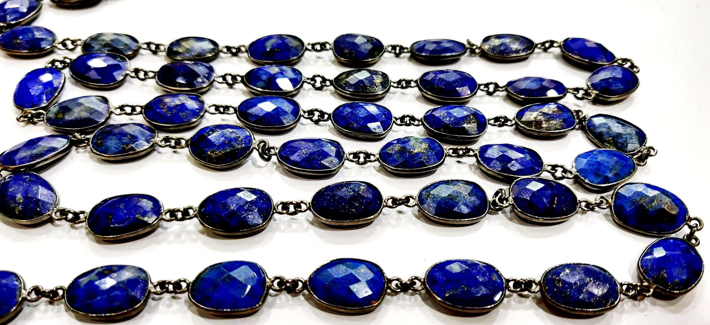 Natural Lapis Lazuli Uneven Free Shape Briolette Faceted Bezel Connector Chain 10 to 15mm Sold Per Foot High Quality Wholesale price