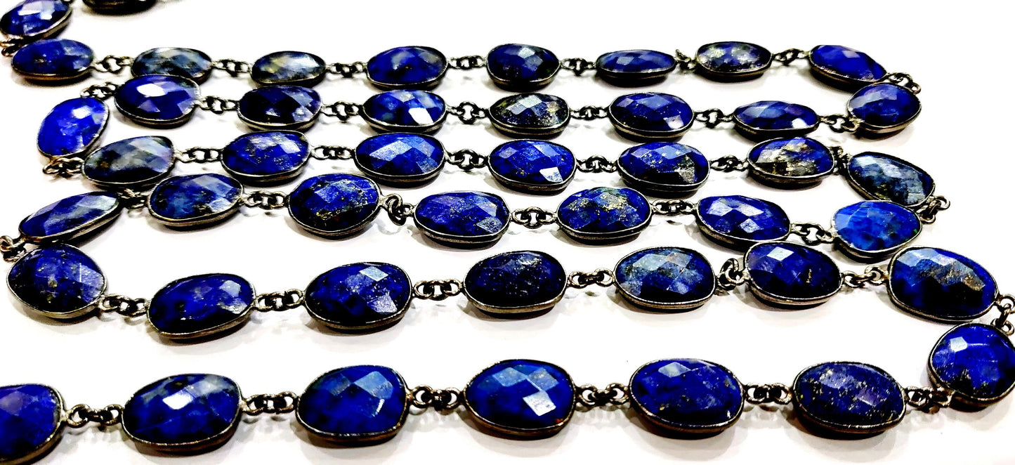 Natural Lapis Lazuli Uneven Free Shape Briolette Faceted Bezel Connector Chain 10 to 15mm Sold Per Foot High Quality Wholesale price