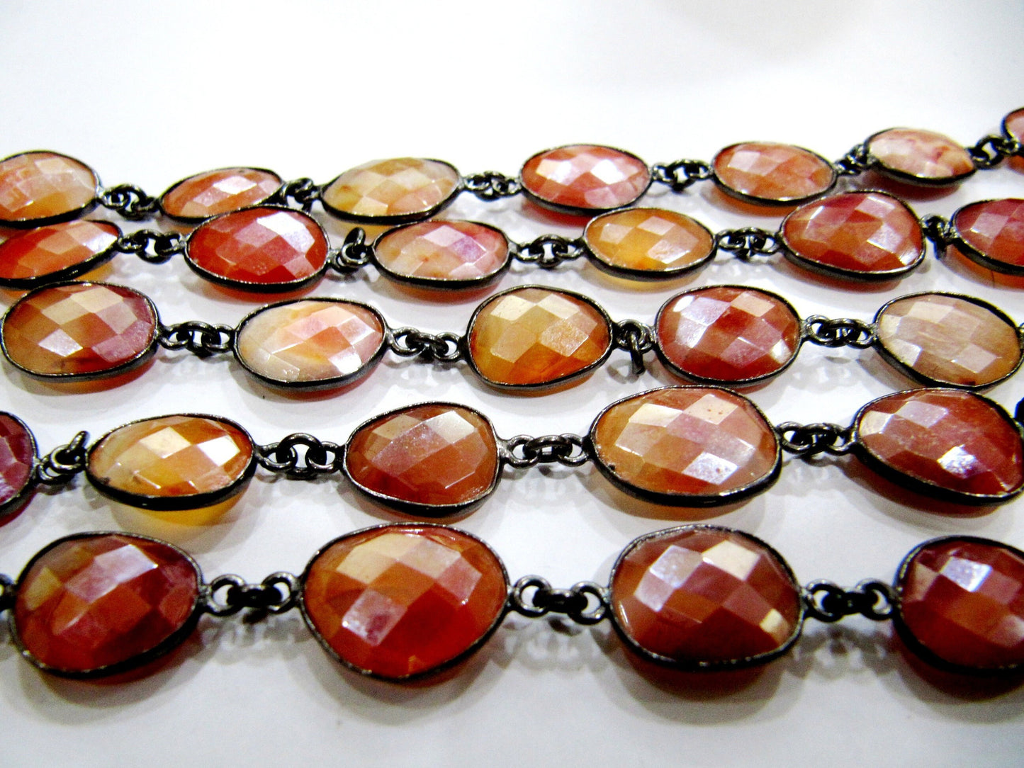 Natural Carnelian AB Mystic Coated Briolette Connector Chain Uneven Free Shape 10 to 15mm Bezel Handmade chain sold per foot