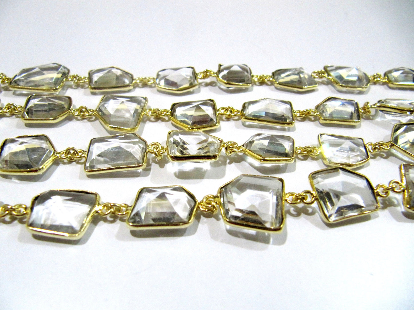 Natural Rock Crystal Laser Cut Uneven Free Shape 14 to 15mm Connector Bezel Chain Sold Per Foot High Quality Wholesale Prices