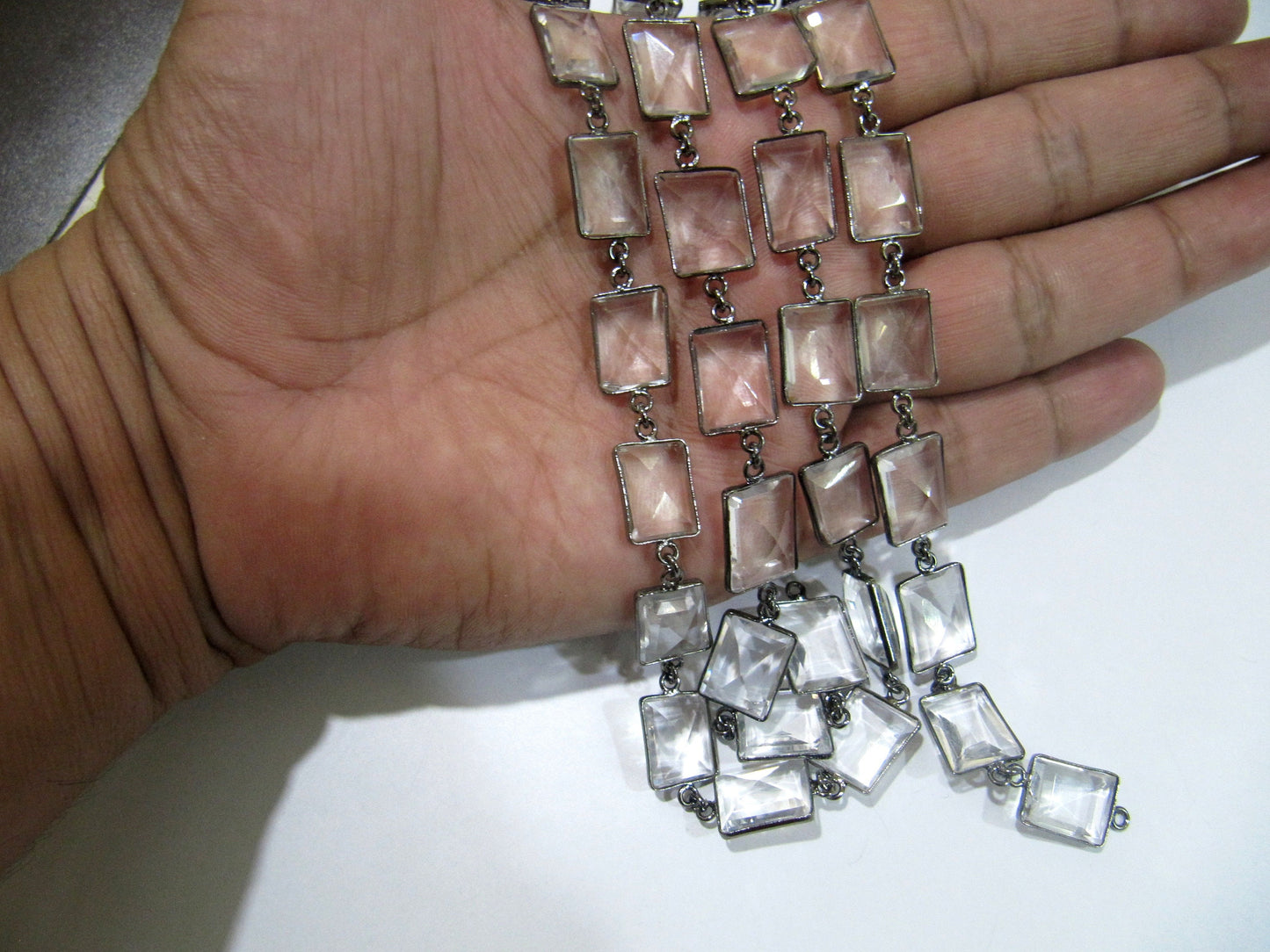 Natural Rock Crystal Laser Cut Uneven Free Shape 14 to 15mm Connector Bezel Chain Sold Per Foot High Quality Wholesale Prices