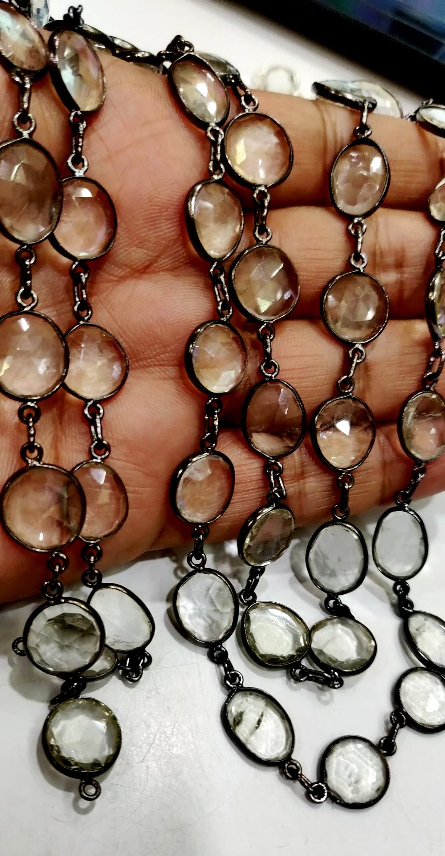 1 Foot- Natural Crystal Quartz Briolette Connector Chain,Free Shape Briolette Bezel Connector Chain 12 to 15 mm Crystal bezel Chain
