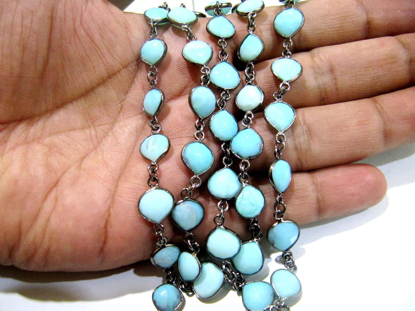 Natural Blue Opal Heart Shape Briolette Faceted Size 10mm to 11mm Bezel Connector Chain High Quality Opal  Wholesale prices