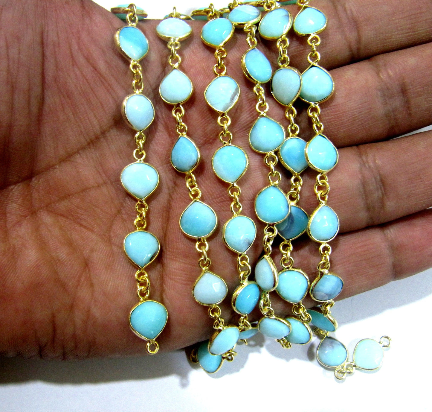 Natural Blue Opal Heart Shape Briolette Faceted Size 10mm to 11mm Bezel Connector Chain High Quality Opal  Wholesale prices